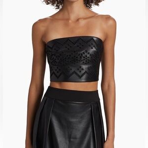 Milly Lois Eyelet Embroidered Faux Leather Top NWT Size P